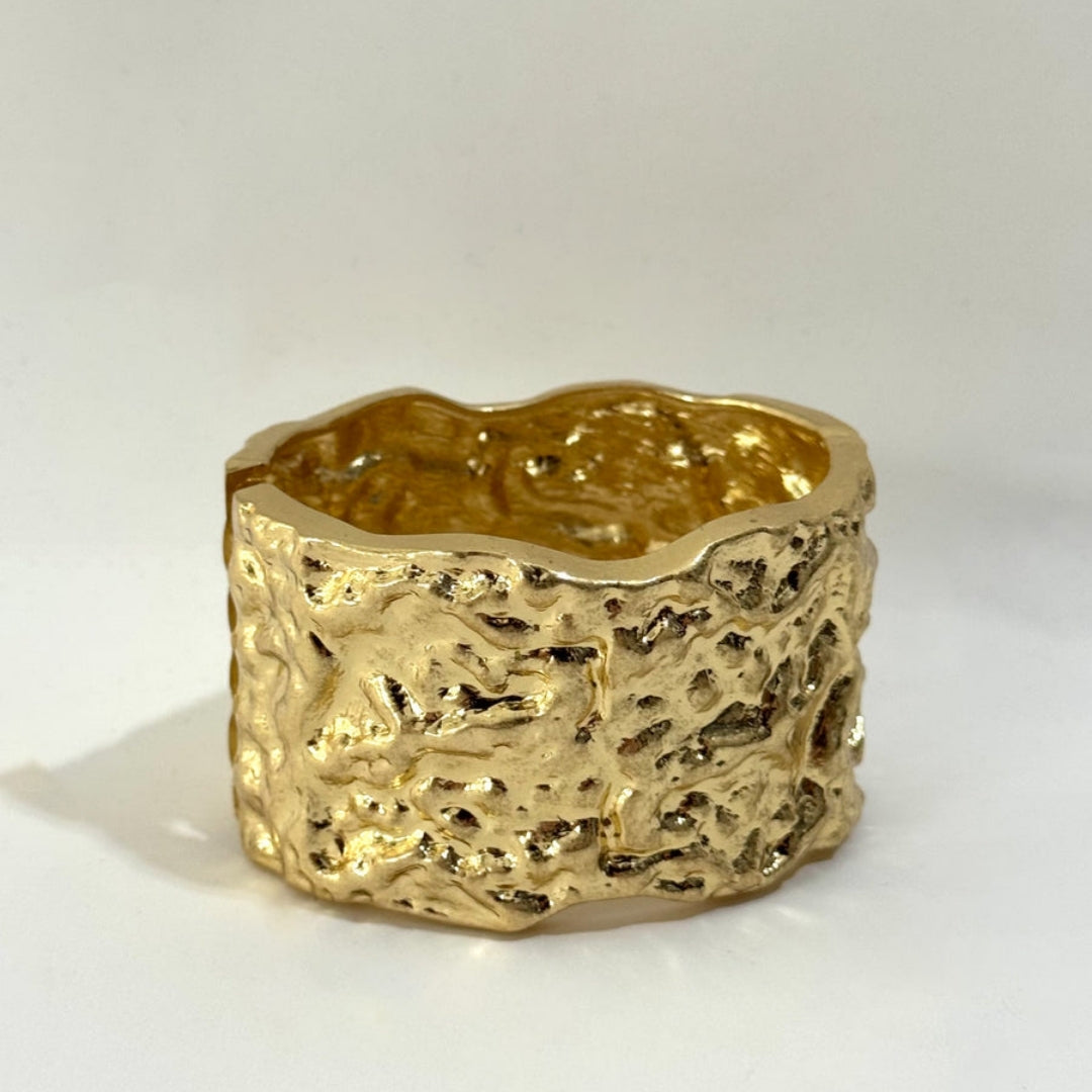 Crinkled Gold Plated Wide Cuff Bracelet