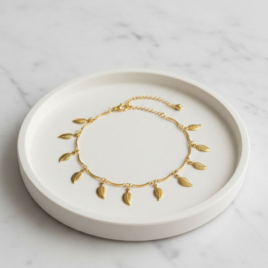 Elegant Leaf Drop Anklet | Lightweight Gold Finish Foot Jewelry