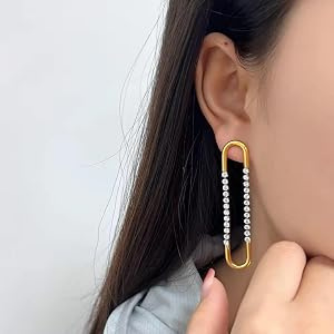 18K Gold Plated Crystal Link Drop Earrings