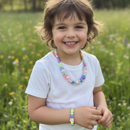 Kids Rainbow Flower Bead Necklace & Bracelet Set