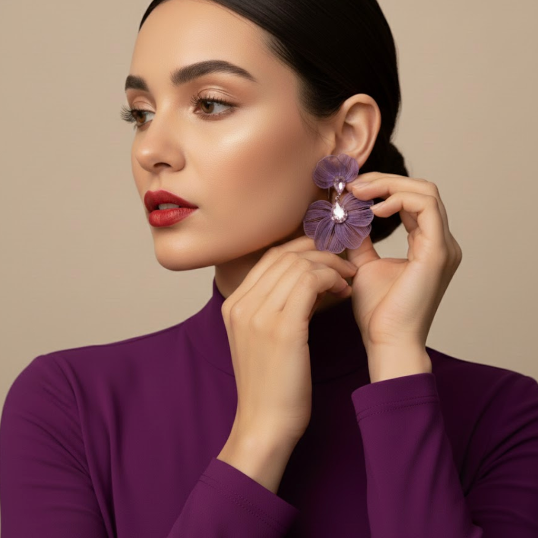 Lavender Floral Statement Earrings for Women – Lightweight Party Wear Earrings for Girls