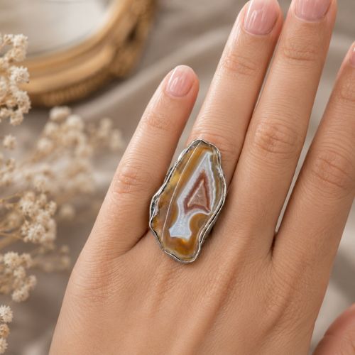 Agate Statement Ring with Natural Banded Stone