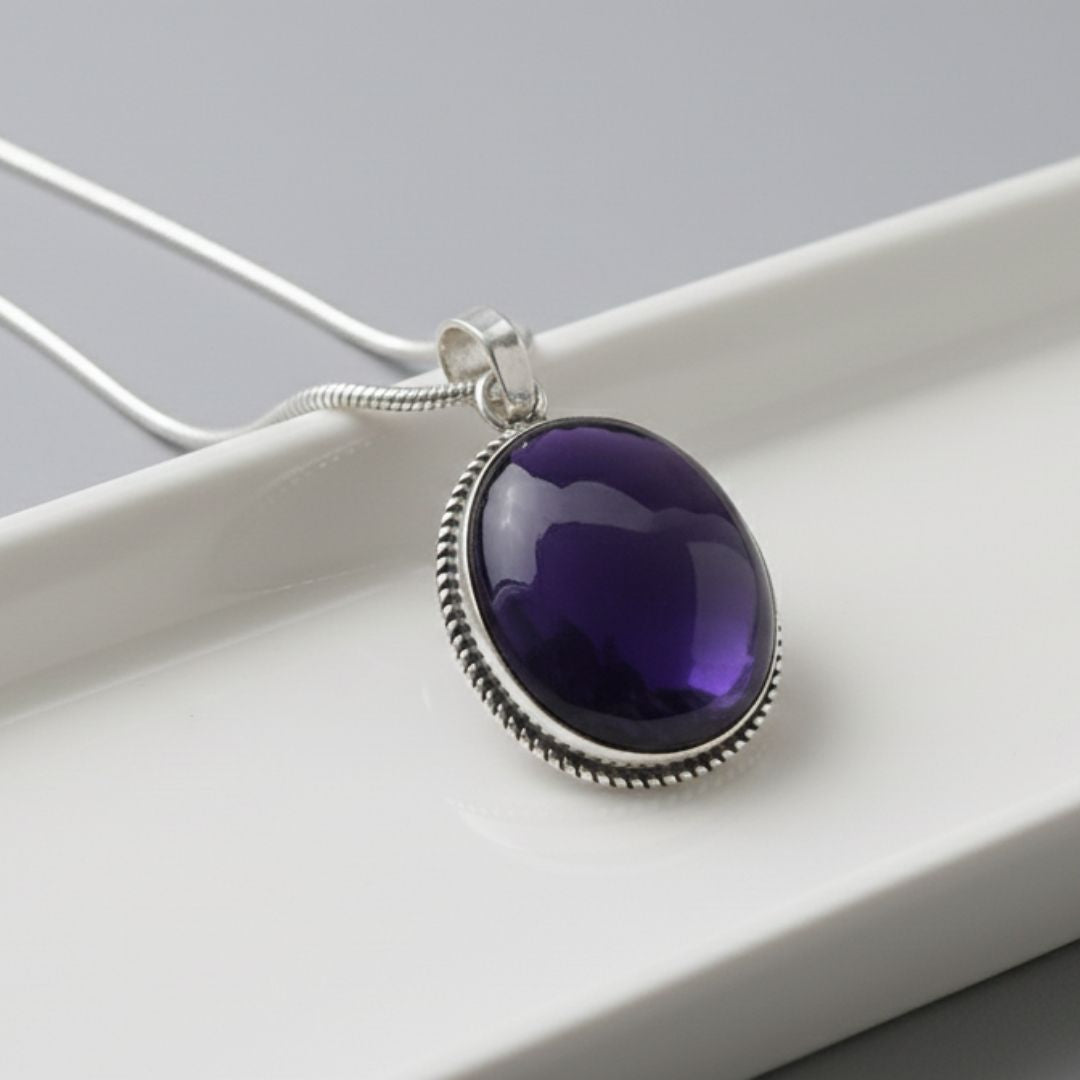 Royal Purple Amethyst Oval Pendant Necklace