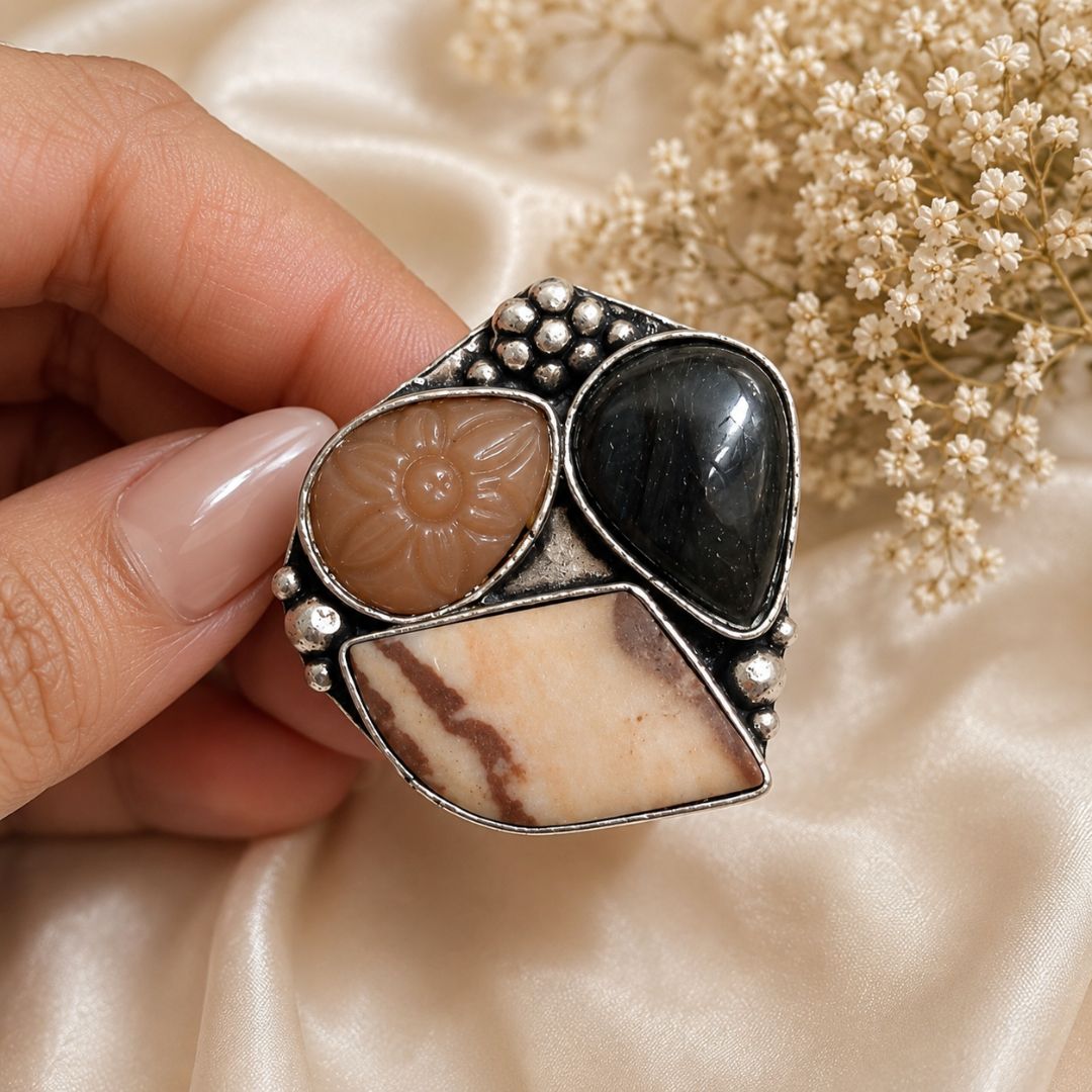 Handcrafted Sterling Silver Multi-Stone Statement Ring