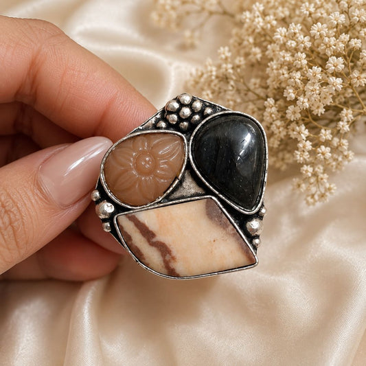 Handcrafted Sterling Silver Multi-Stone Statement Ring