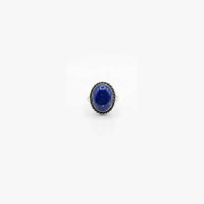 German Silver Ring with Blue Oval Stone – Vintage Handmade Statement Ring