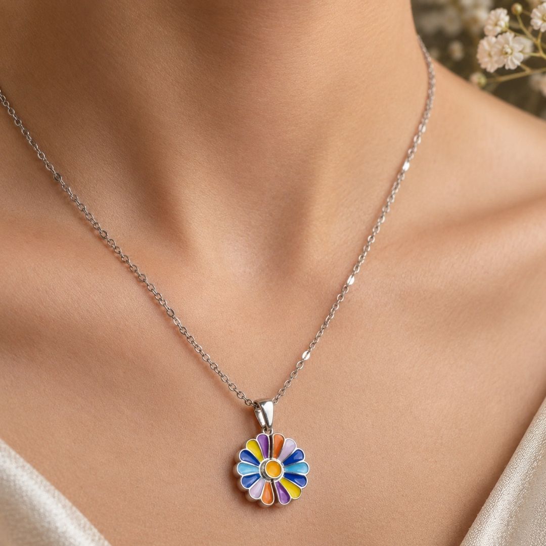 Vivid Multicolor Anti-Tarnish Flower Pendant Necklace