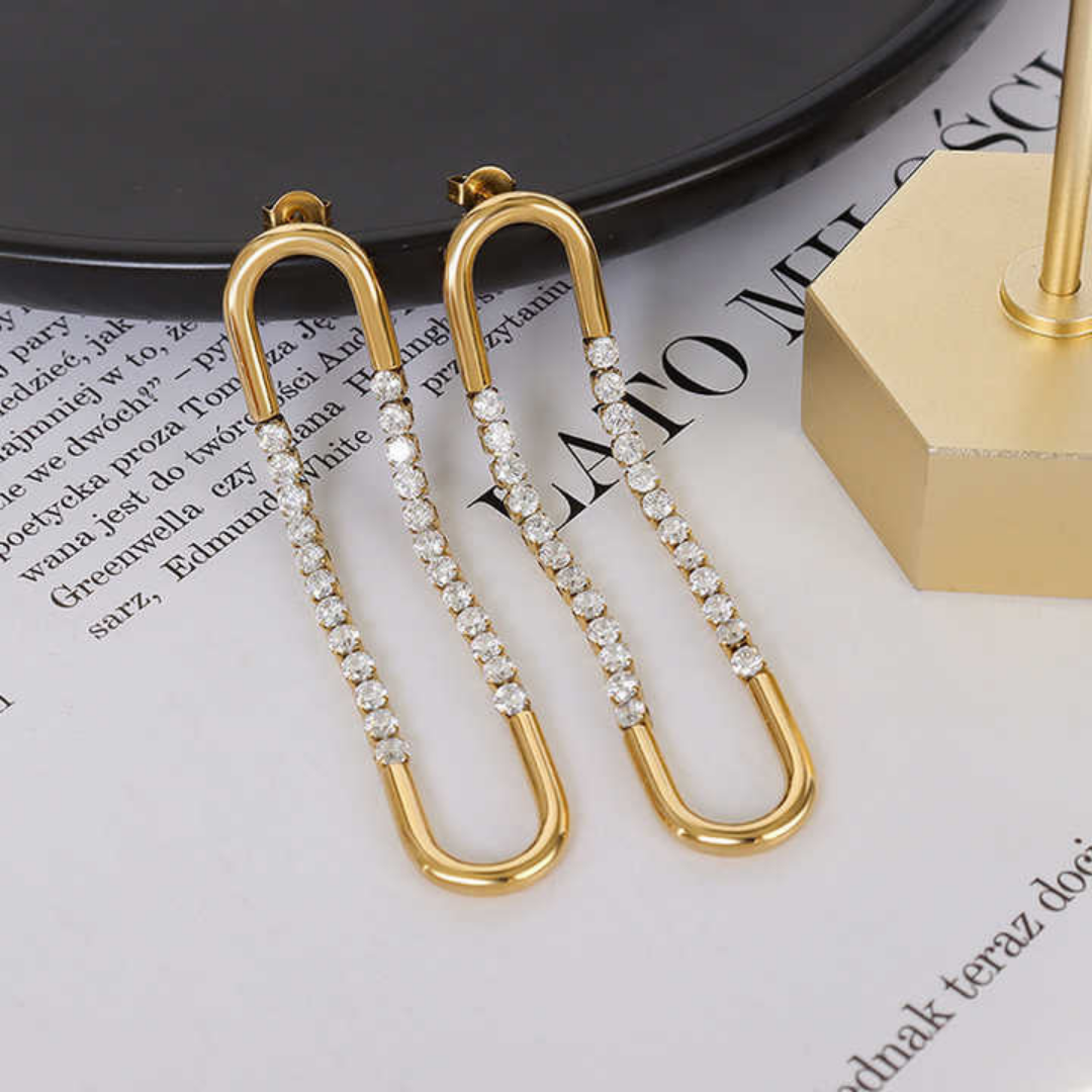 18K Gold Plated Crystal Link Drop Earrings