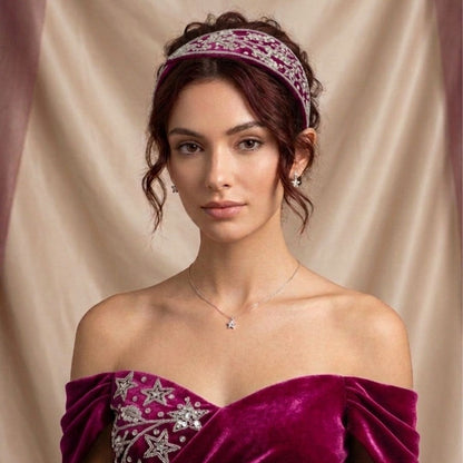 Handmade Premium Velvet Embellished Hairband – Deep Pink Sequin Star Design