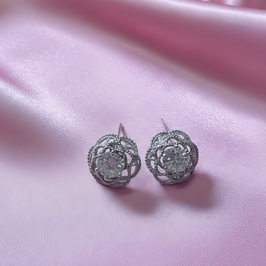 Silver Floral Cluster Stud Earrings