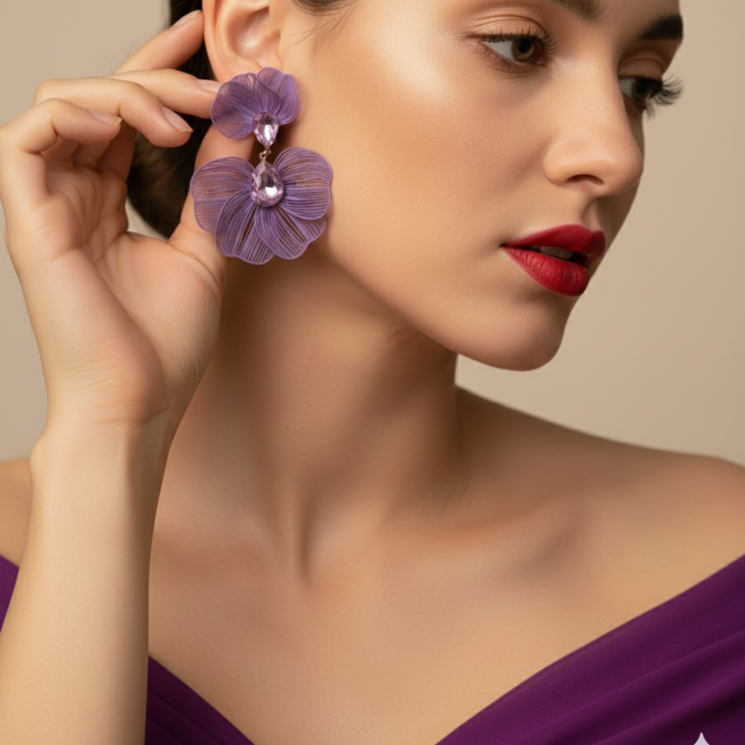 Lavender Floral Statement Earrings for Women – Lightweight Party Wear Earrings for Girls