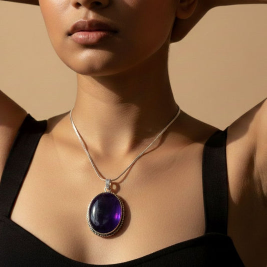 Royal Purple Amethyst Oval Pendant Necklace
