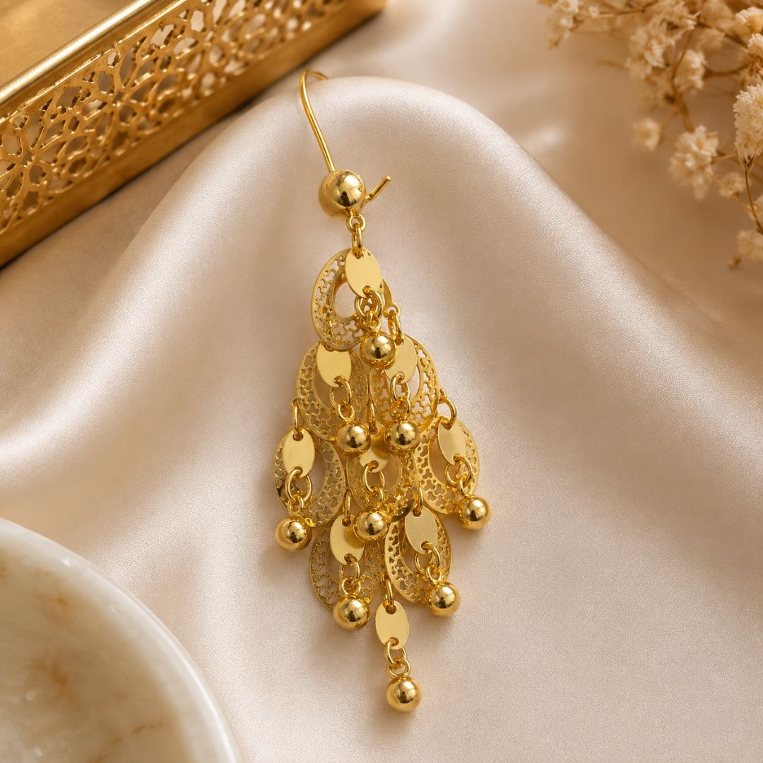 Elegant Gold Filigree Chandelier Earrings