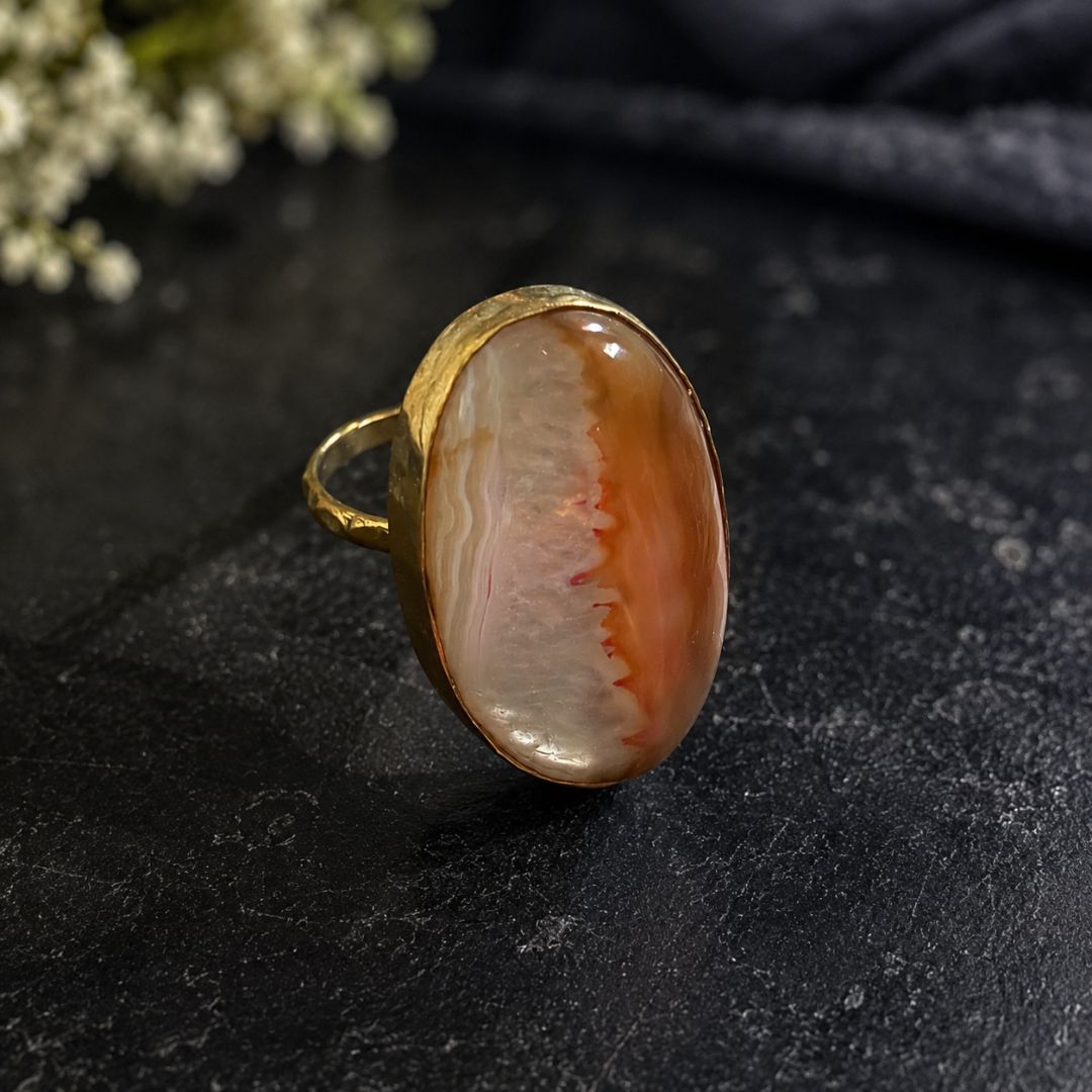 Carnelian Agate Druzy Statement Ring