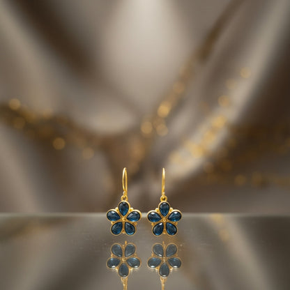Blue Floral Drop Earrings – Gold finish