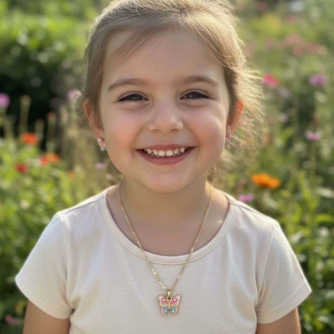 Kids Butterfly Necklace & Earring Set – Multicolor Enamel