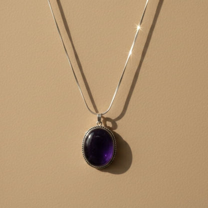 Royal Purple Amethyst Oval Pendant Necklace