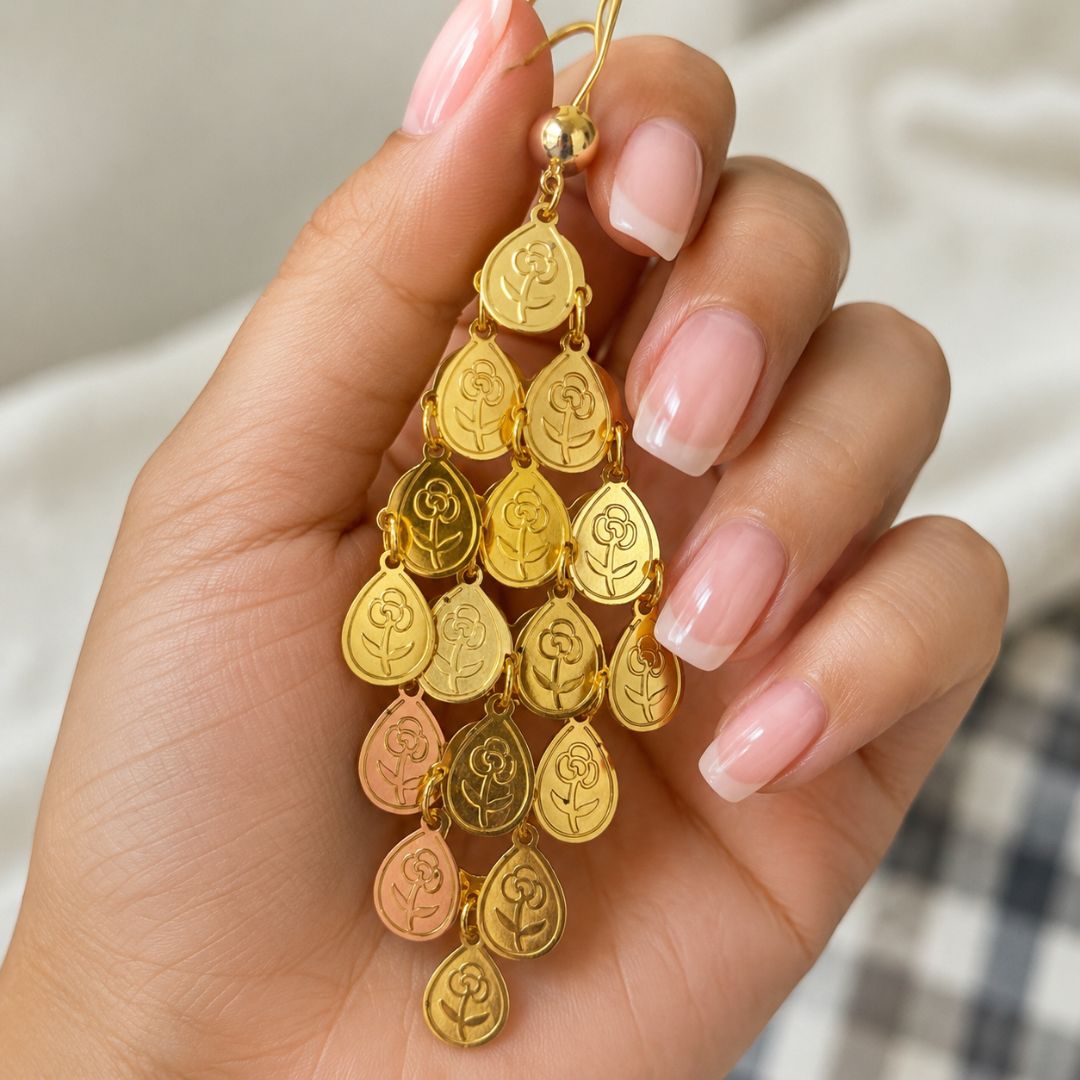 Elegant Gold Floral Drop Earrings