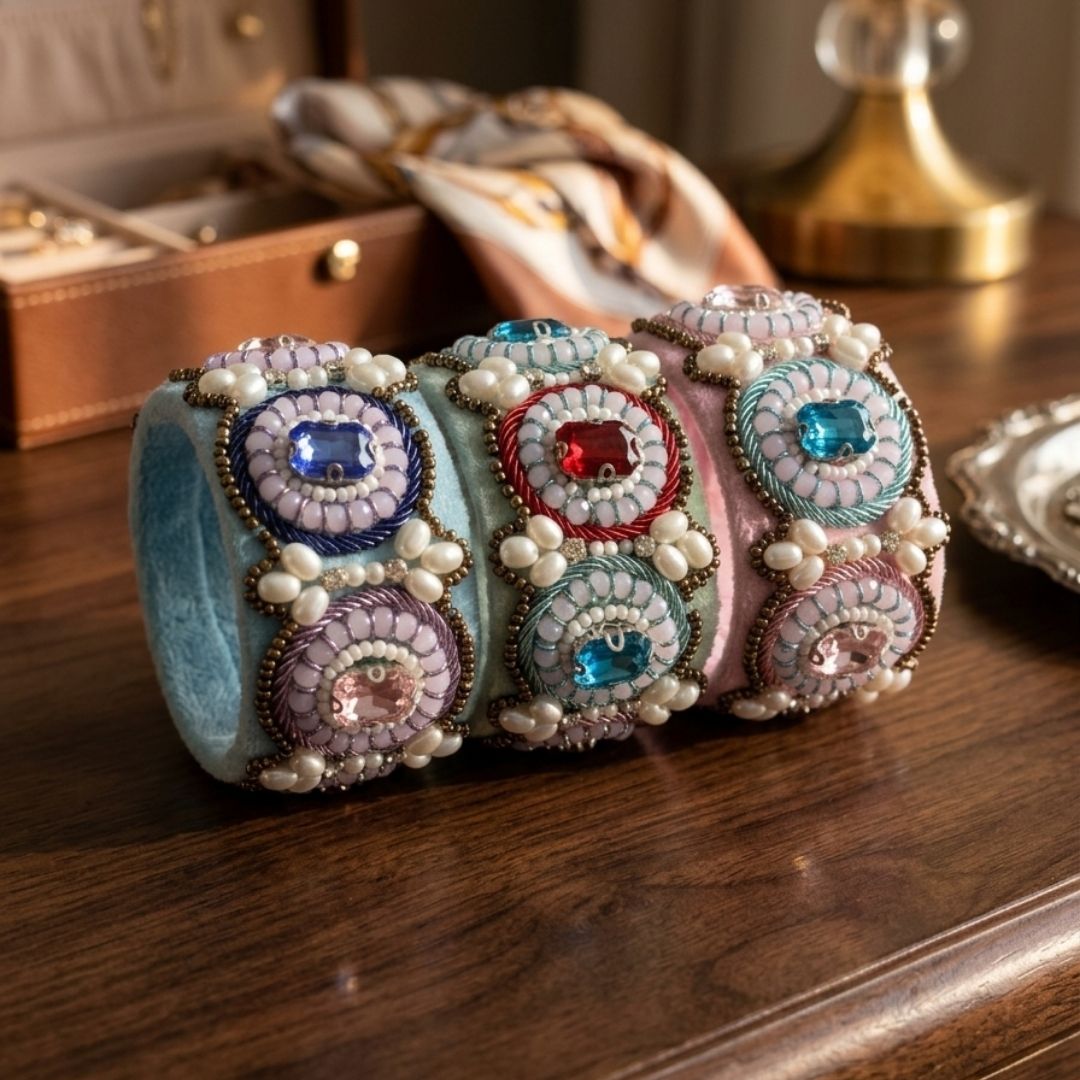 Handcrafted Beaded Statement Cuff Bracelet with Gemstone Accents