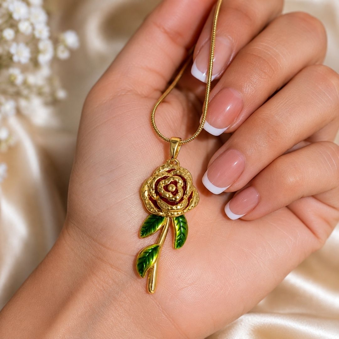 Anti-Tarnish Rose Pendant Necklace for Women