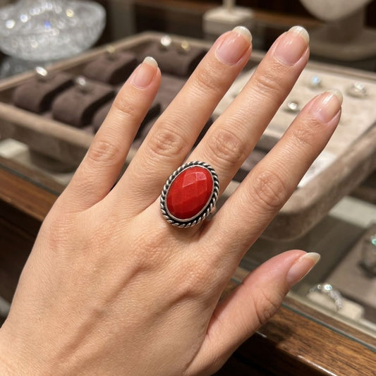 Vintage Lapis Maroon Stone Silver Ring
