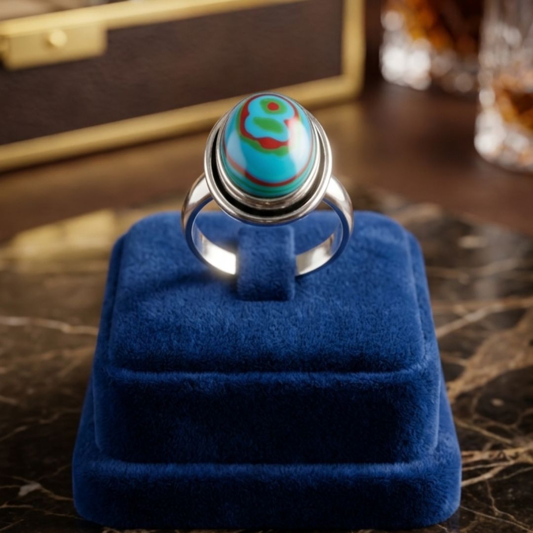 German Oxidized Silver Oval Multicolor Stone Ring
