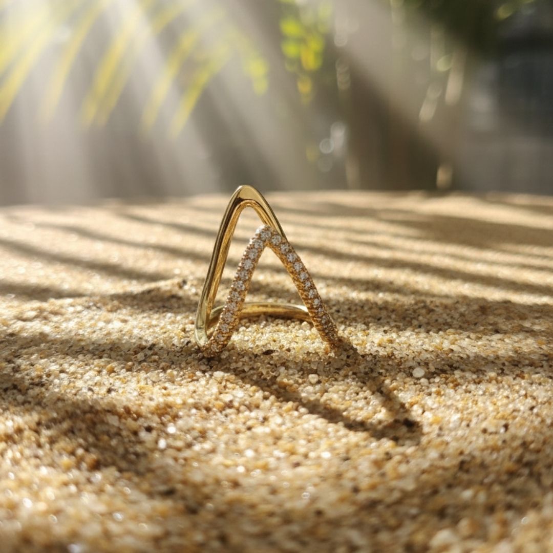 18K Gold Plated Anti-Tarnish V-Shape Crystal Ring