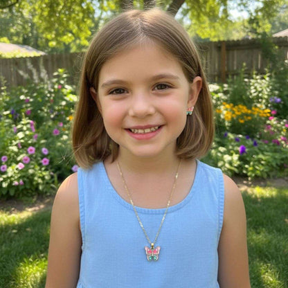 Kids Butterfly Necklace & Earring Set – Multicolor Enamel