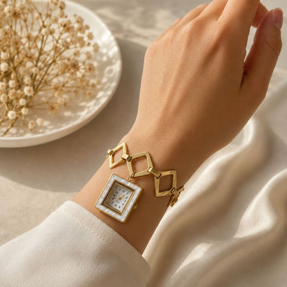 Minimal Square Dial Bracelet Watch – Gold Finish