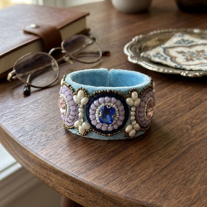 Royal Blue Gemstone Embellished Handmade Bracelet with Pearls
