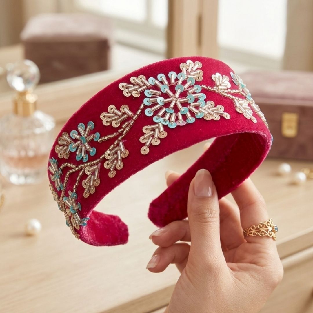 Handmade Premium Velvet Hairband with Sequin & Star Embellishment