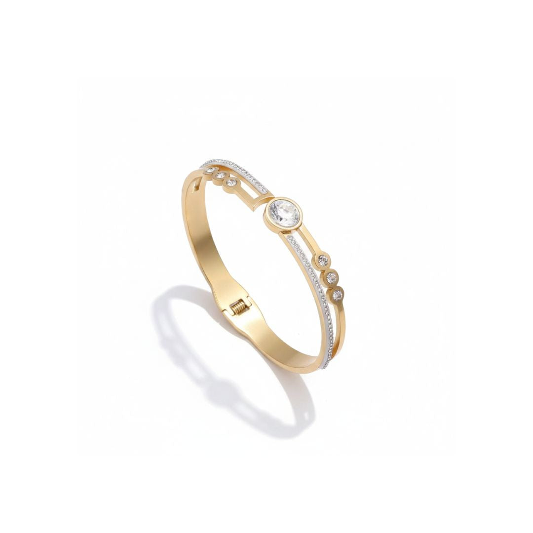 Anti-Tarnish Gold Crystal Bracelet | Elegant Zirconia Bangle