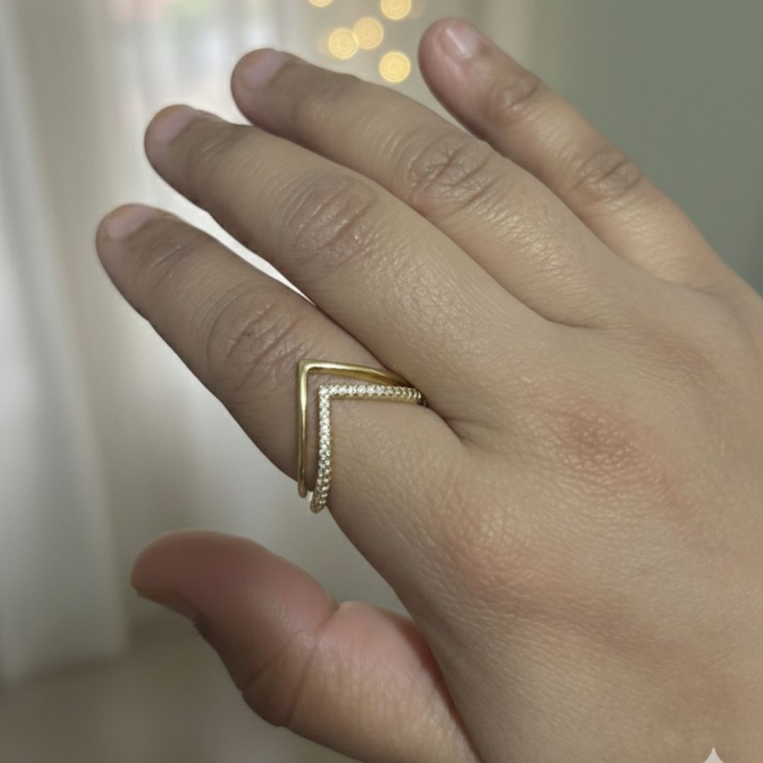 Anti-Tarnish 18K Gold Plated V Design Ring