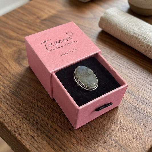 Oxidised Oval Labradorite Sterling Silver Ring