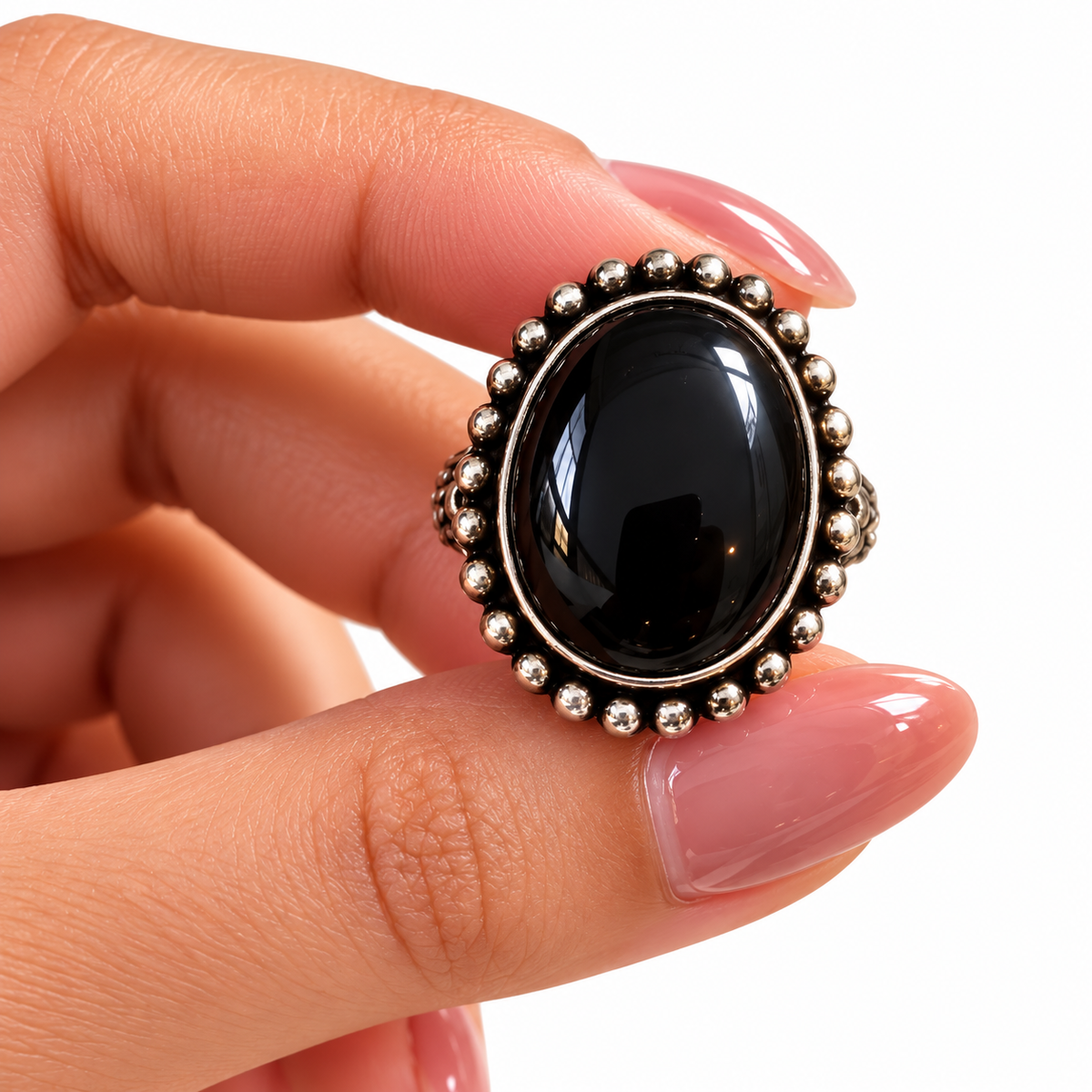 Oxidised Black Onyx Statement Ring | Vintage Oval Gemstone Ring