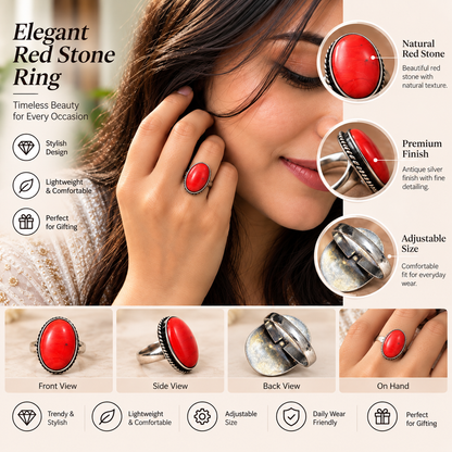 Bold Red Cabochon Statement Ring