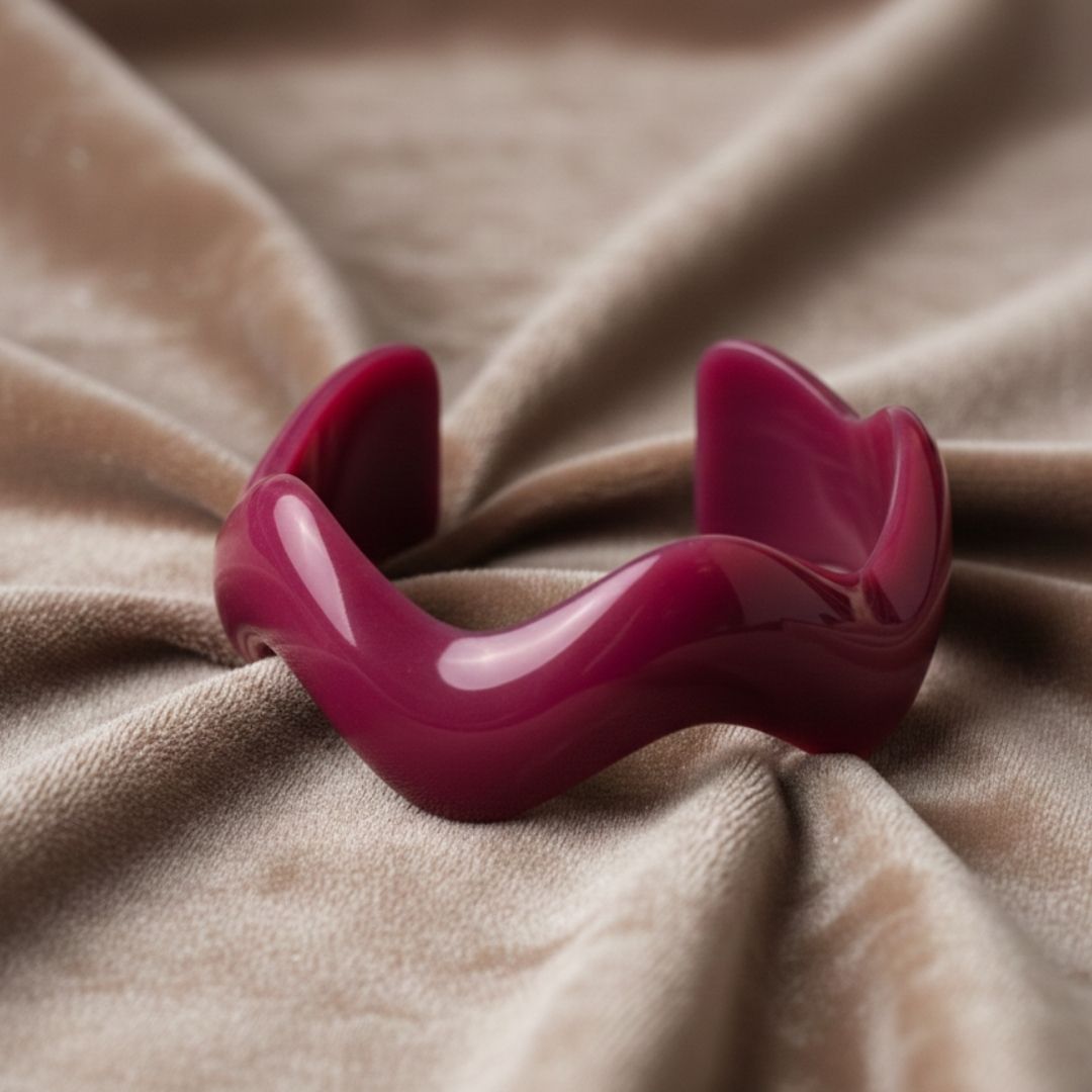 Wine Berry Resin Wave Bangle Bracelet for Women –  Statement Cuff