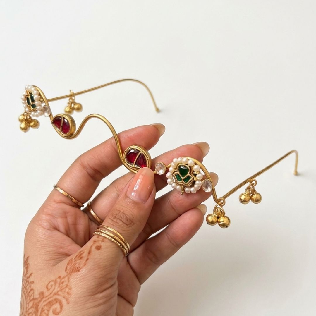 Traditional Kundan Pearl & Meenakari Bridal Hair Accessory