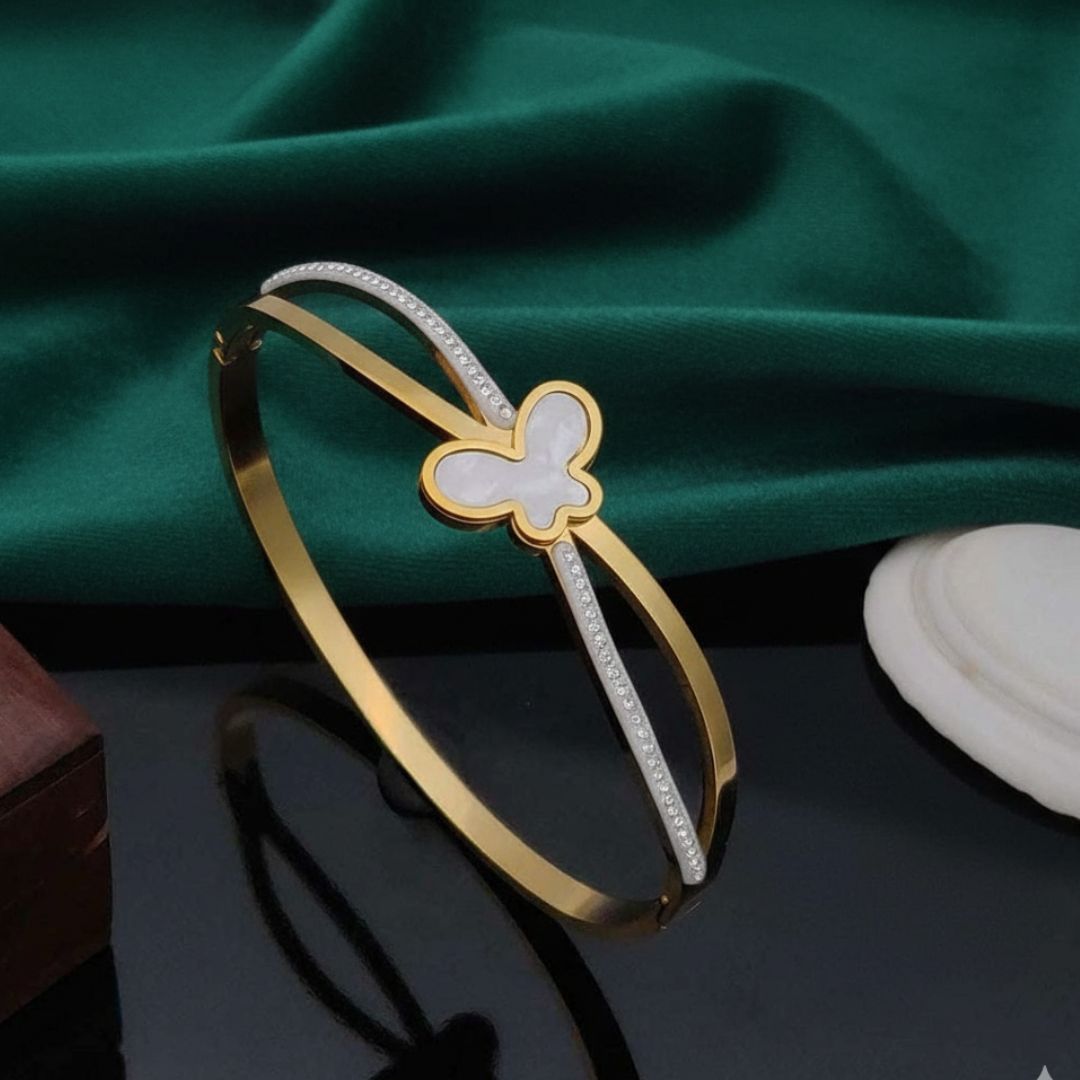 Anti-Tarnish Butterfly Bracelet | Mother of Pearl & Crystal Bangle