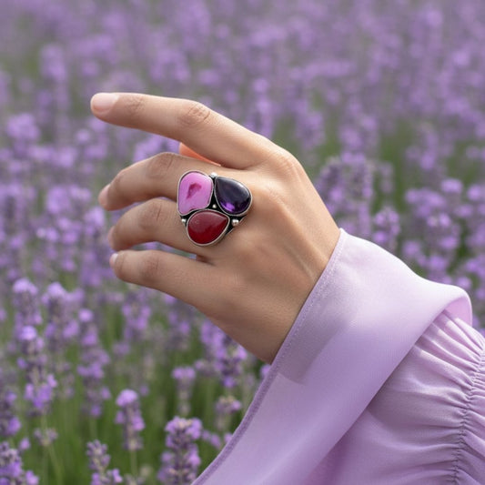 Midnight Bloom Multistone Oxidised Statement Ring