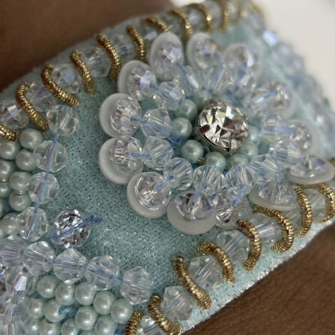 Handmade Adjustable Vintage-Inspired Beaded Velvet Cuff Bracelet