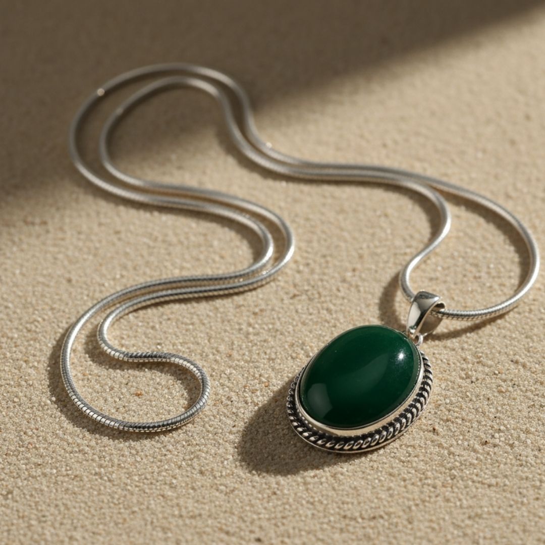 Emerald Green Oval Pendant Necklace