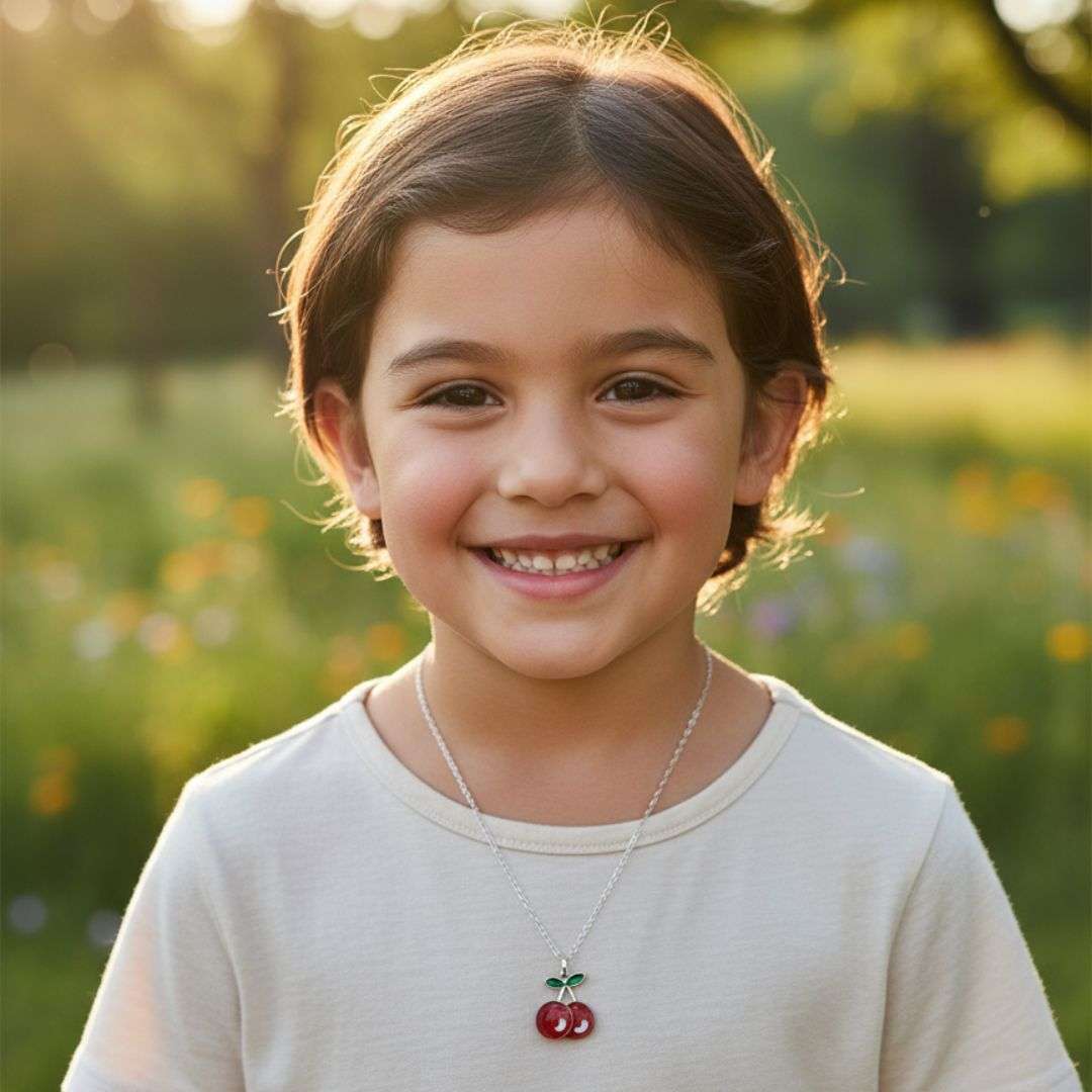 Cherry Red Kids Pendant Necklace – Enamel Fruit Charm