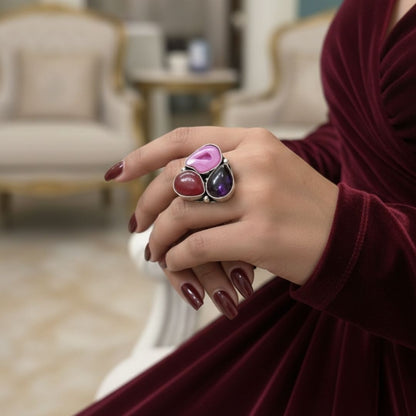 Midnight Bloom Multistone Oxidised Statement Ring