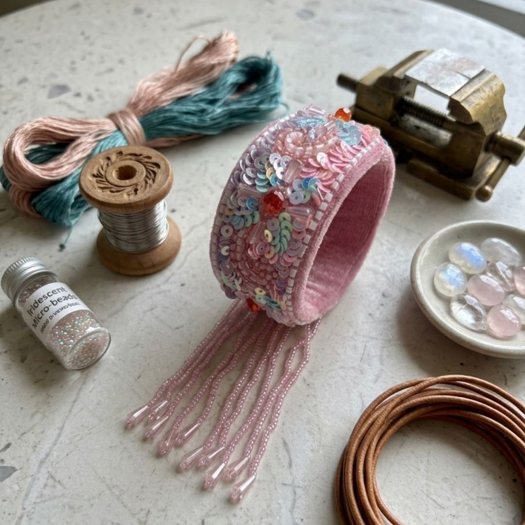 Blush Pink Beaded Handmade Bracelet with Tassel Detail