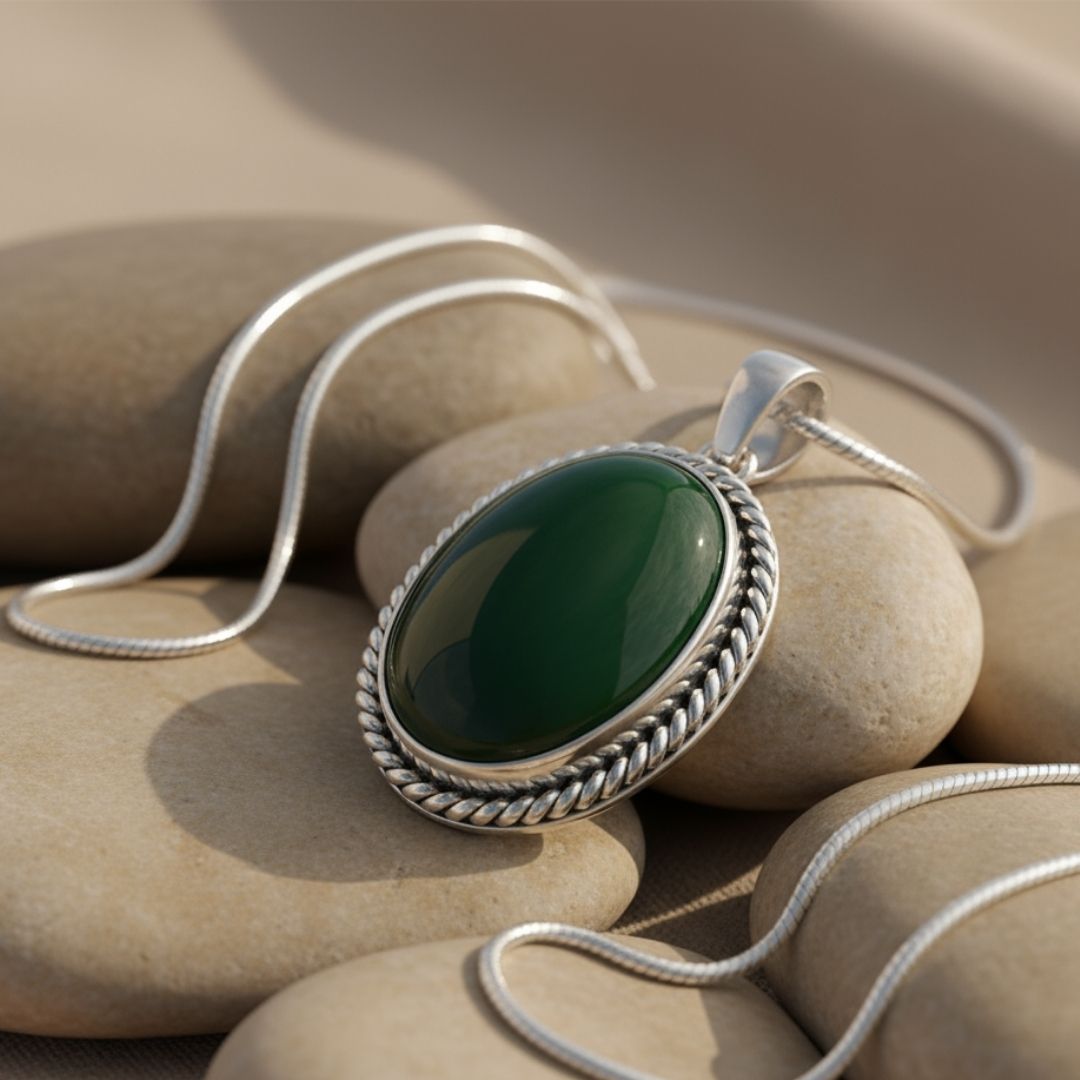 Emerald Green Oval Pendant Necklace