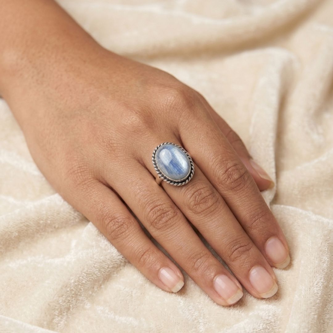 Vintage Lapis Light Blue Stone Silver Ring
