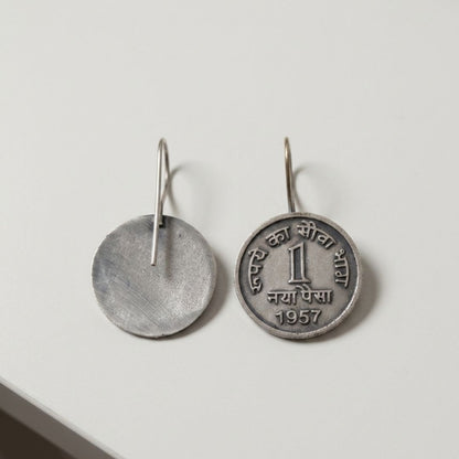 Vintage German Silver 1 Paisa Coin Earrings | Antique Oxidized Ethnic Jewelry