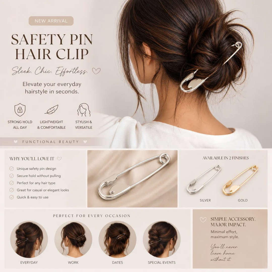 Gold Plated Oversized Safety Pin Hair Bun Stick for Women