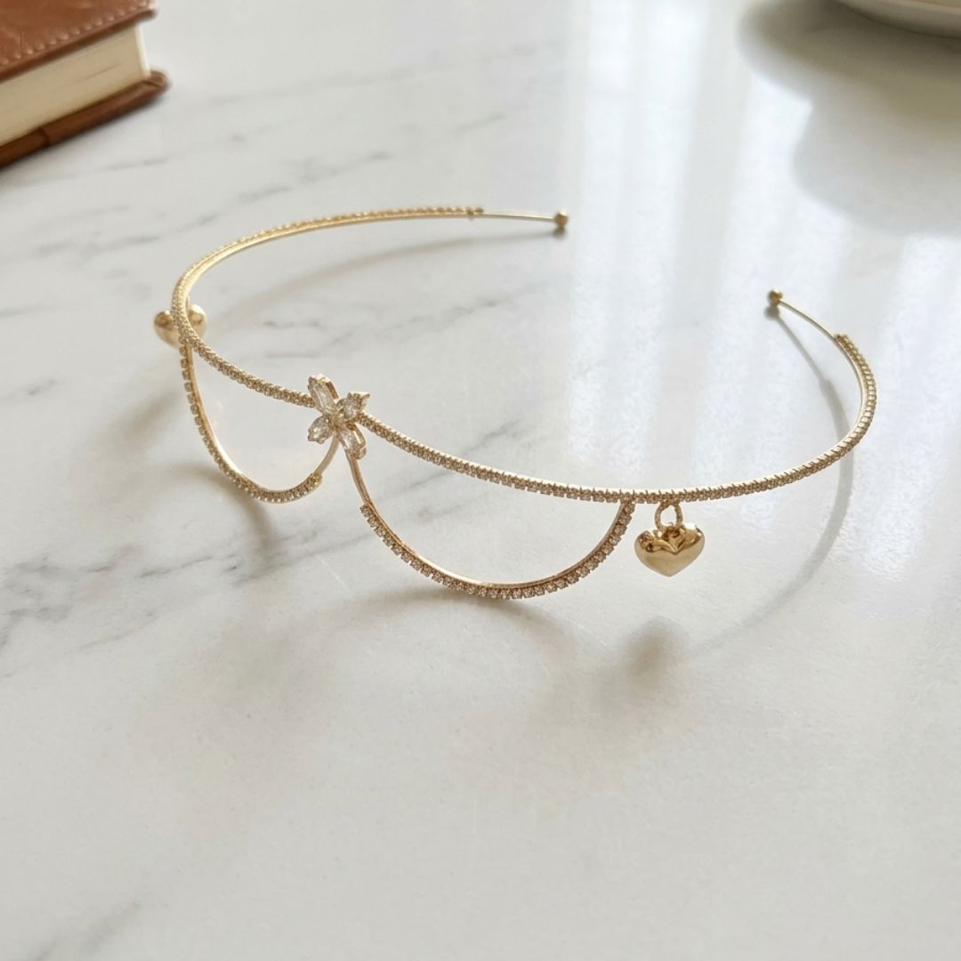 Elegant Gold Butterfly & Heart Charm Double-Layer Headband